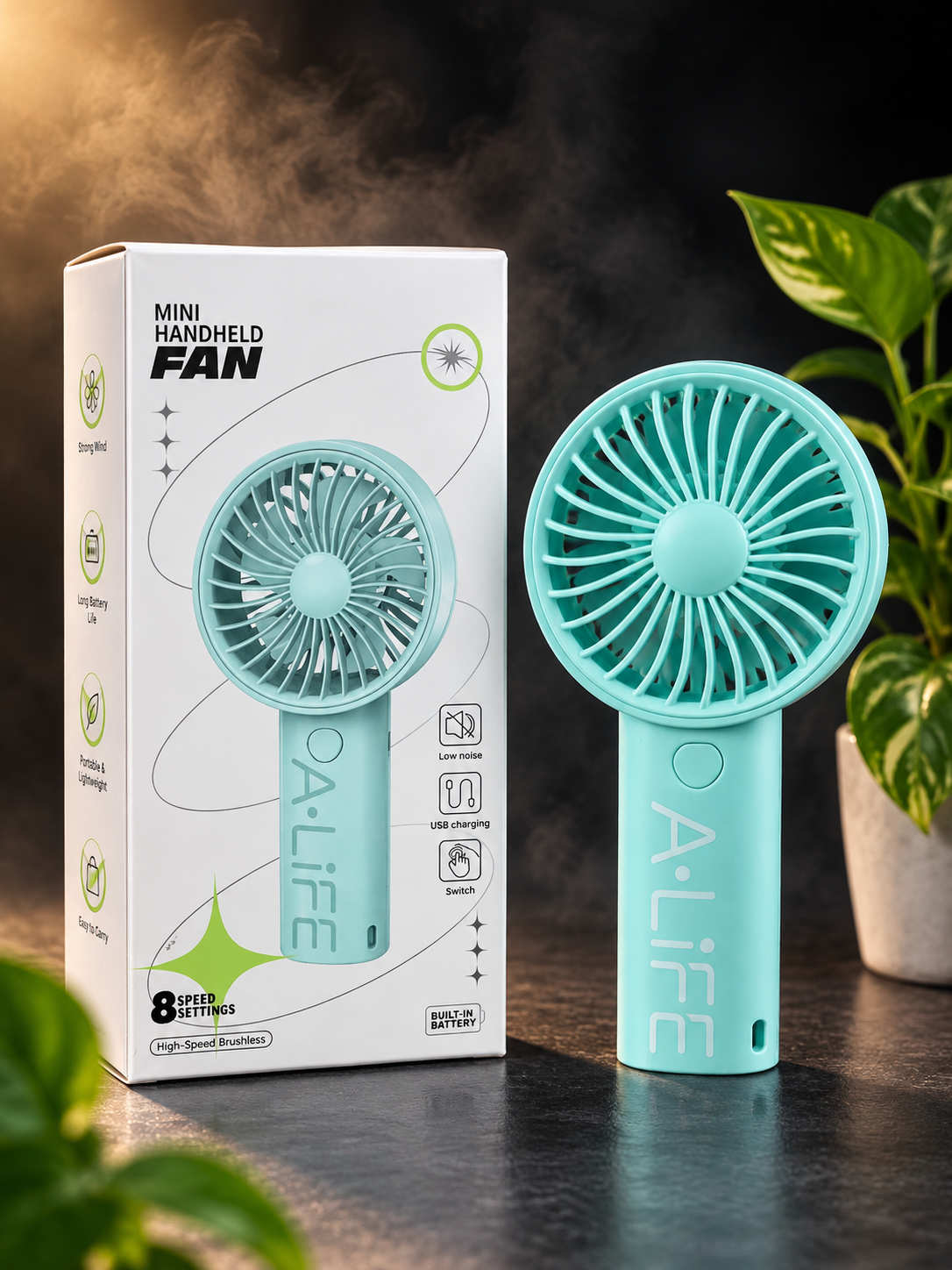Mini Handheld Fan – High-Speed Brushless Motor, 3W Rechargeable Portable Fan with Type-C Charging